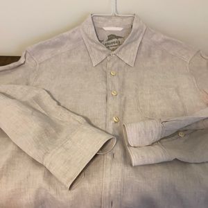 Tommy Bahama khaki linen button up shirt size medium but fits more like Large